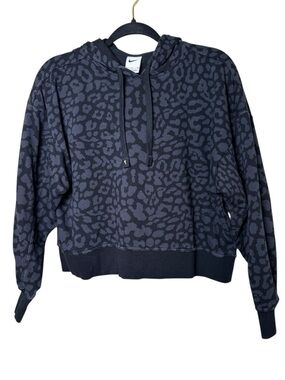 NIKE Small Oversized Wide Black & Charcoal Leopard Print Pullover Hoodie